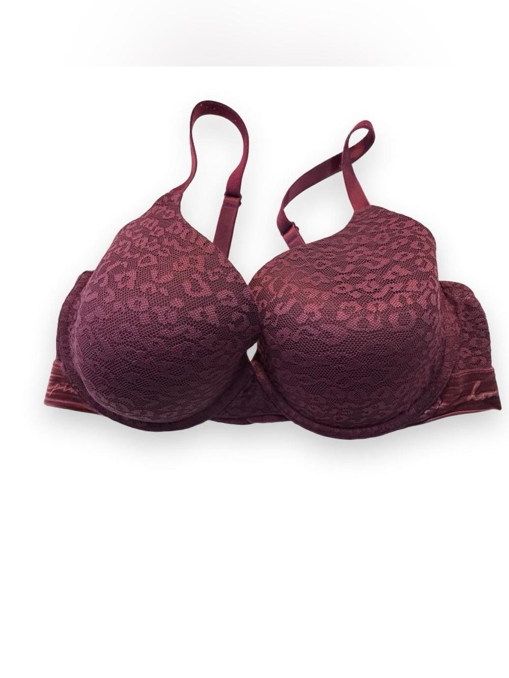 Victoria’s Secret PINK Wear Everywhere Bra Size 36DD Burgundy Lace Push Up Sexy